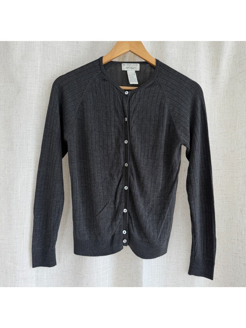 Vintage Lord & Taylor Cardigan Womens Med Gray 100% Silk Quiet Luxury Minimalist